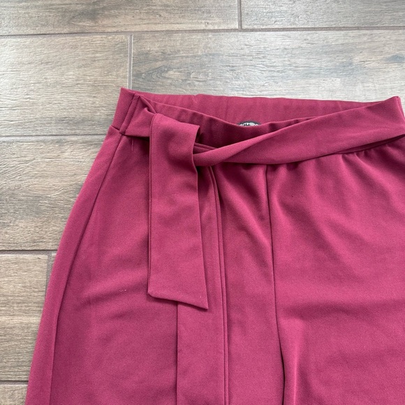 Maroon High-Waisted Wide Leg Jumpsuit with Tie Belt - Picture 2 of 4